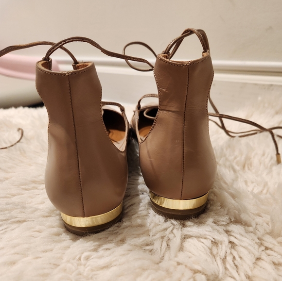 Aquazzura Christie Pointed toe Ankle wrap Flats Size Eu39 Tan - Picture 5 of 9